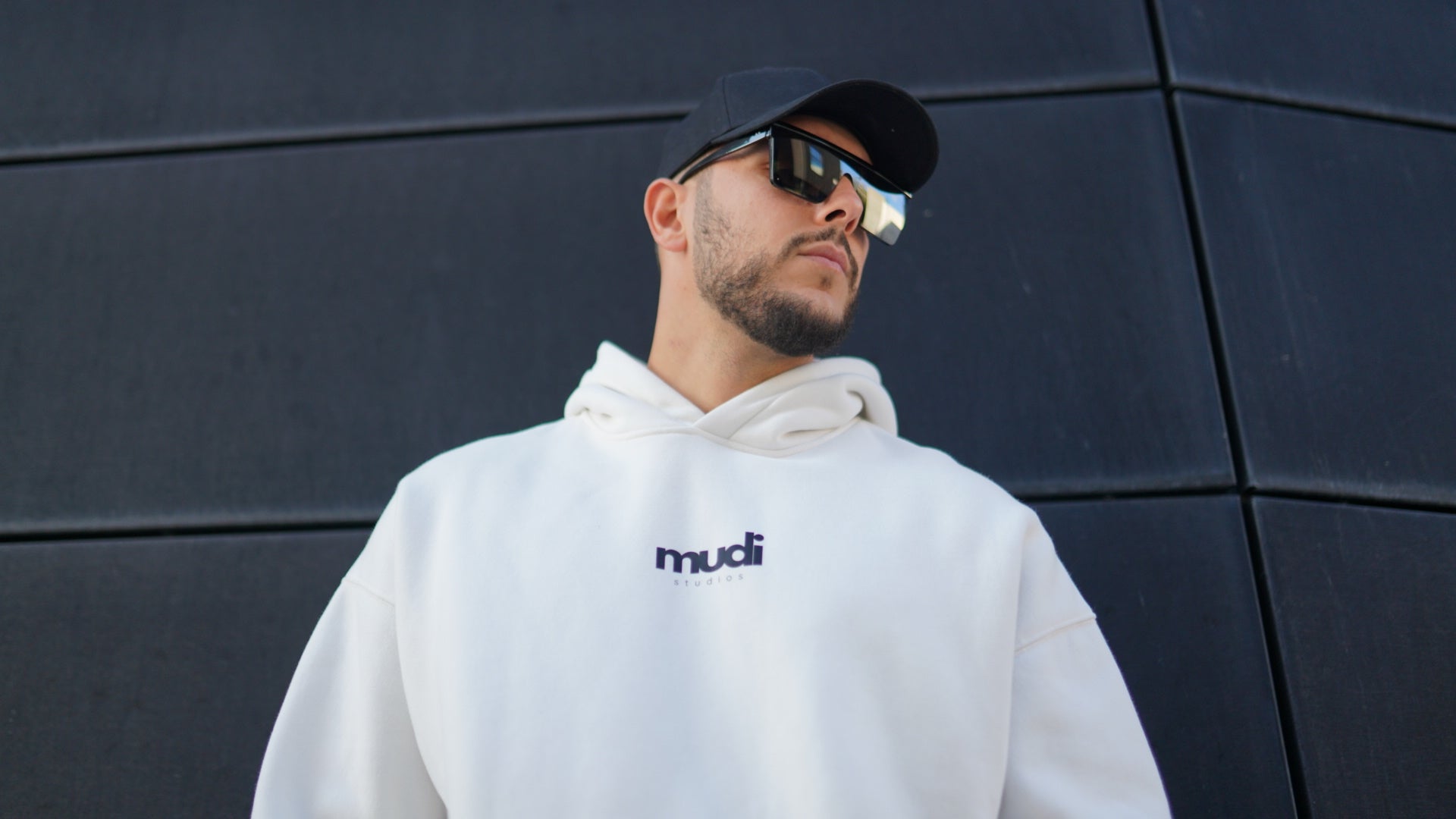 Mudi Studios Original white hoodie campaign